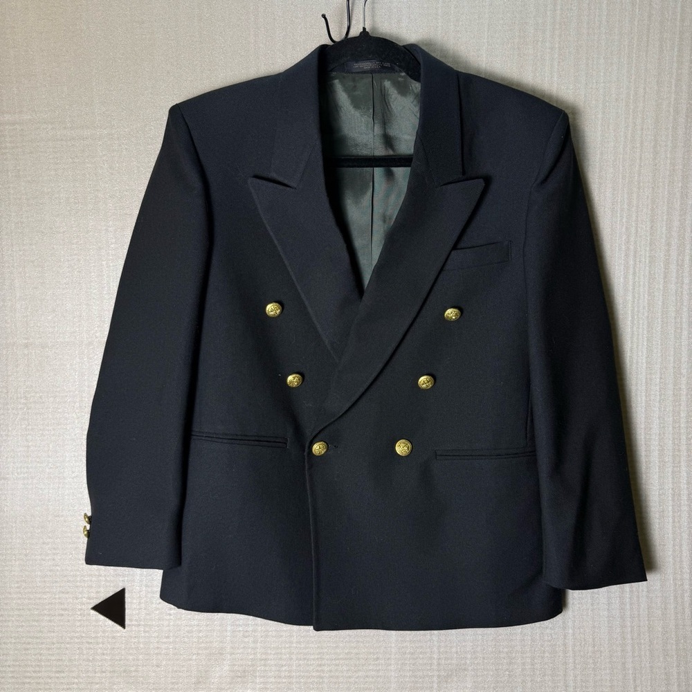 2/$15 John Weitz Classic Black Coat Double Breasted Gold Formal Chest 36” Work